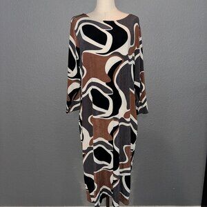 CHICO'S TRAVELERS COLLECTION NEW WITH TAGS BROWN BLACK GRAY SWIRL DRESS -3=16/18
